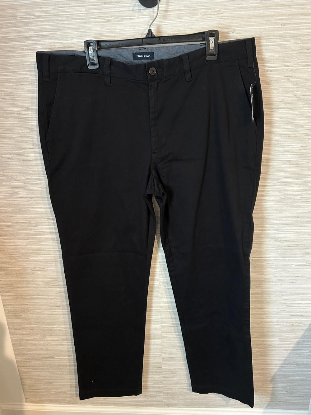 Nautica Men’s Deck Pant 38x32 Black Flat Front Stretch Chino NWT Classic Fit